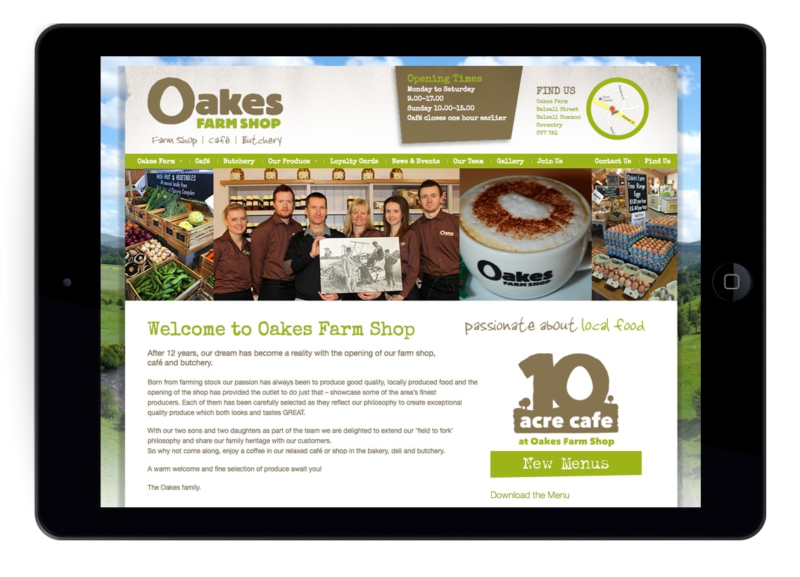 Oakes Farm Website Tablet Layout